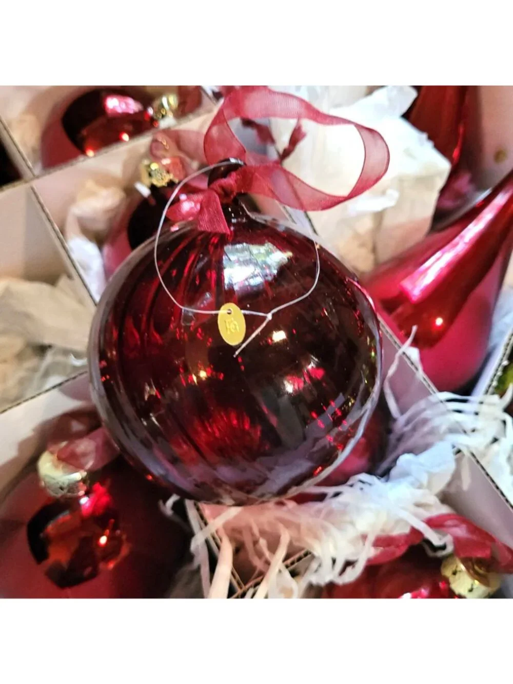 Frontgate Christmas Ornament 20 Pc Burgundy Gold Green Glass Glitter Bauble Flaw